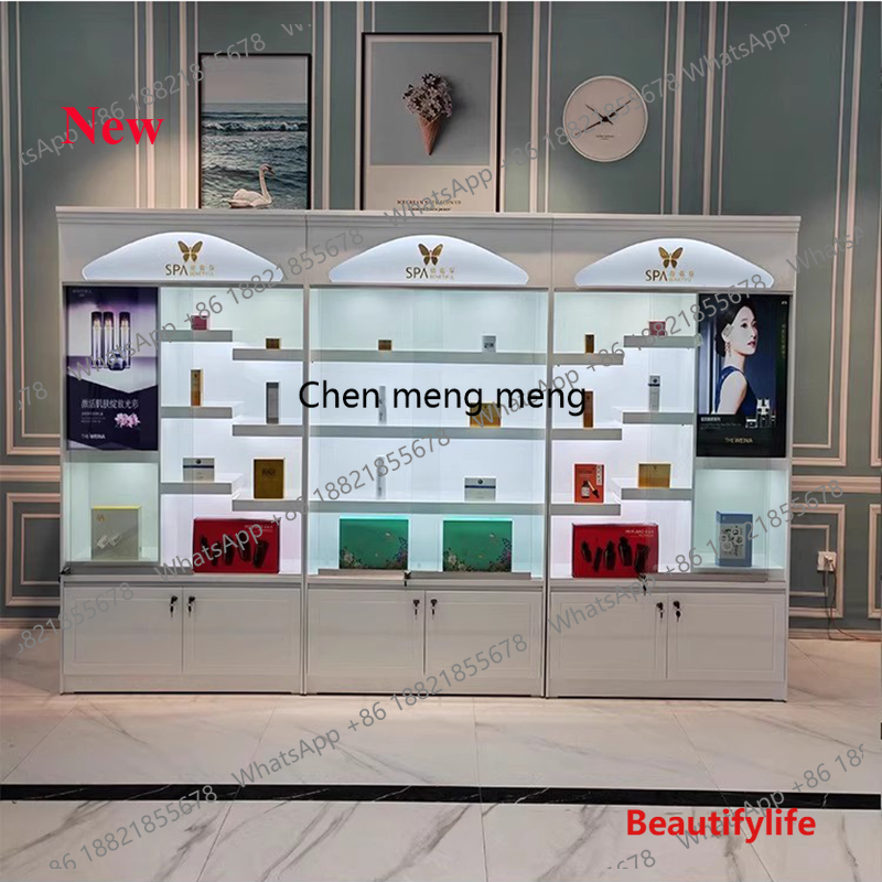 High Luxury Skincare - a55 モダンラグジュアリースキンケア製品ディスプレイキャビネット ミニマリストビューティーサロンシェルフ ハイエンドディスプレイテーブル サロン家具