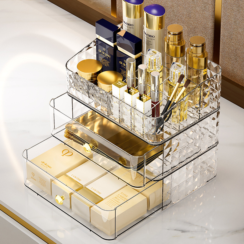 ダイヤモンドパターン化粧品収納ボックス 高級感 大容量 デス - High Luxury Skincare のレビューと価格